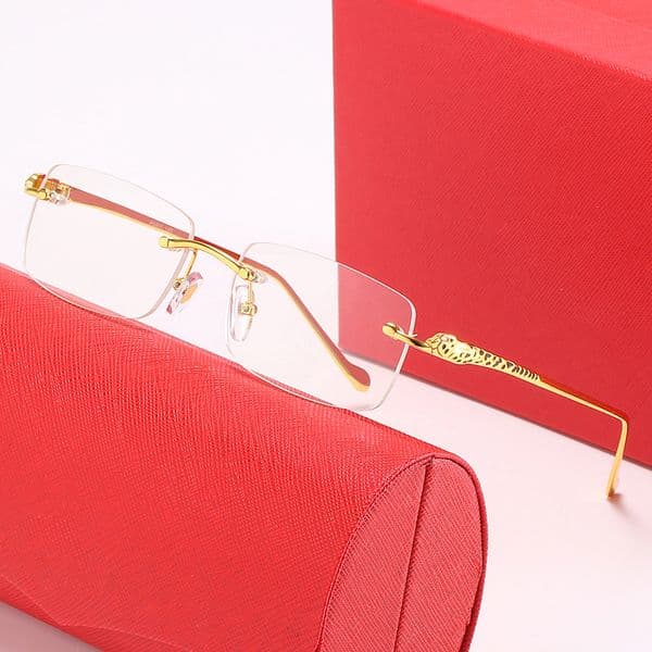 Cool Sunglasses Designer Mens Frameless Square Gold Finish Metal Frame Coated Mirror Glasses Protection Women Shades Unisex 52 mm Simple Style Eyeglasses box