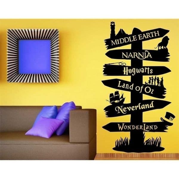 Wall Decal Vinyl Sticker Storybook Signpost Fandom Lord Of The Ring Narnia Peter Pan Typography DY19 211217