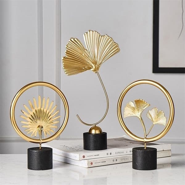 Modern home decoration office accessories for living room piecies decor statues Leaves Statue miniature metal Ornaments 220628
