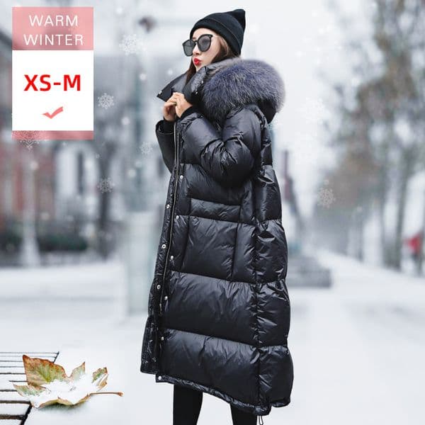 Winter Real raccoon Fur Collar Long White Duck Down Jacket With Dood Female Loose Thick Casual Warm Zipper lovers clothes 201102