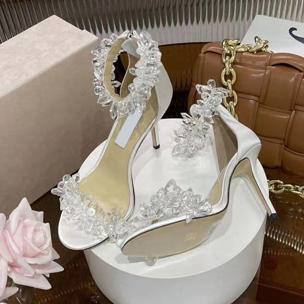 White High Heels J Sandals Women's Ice Crystal Designer White Party Shoes