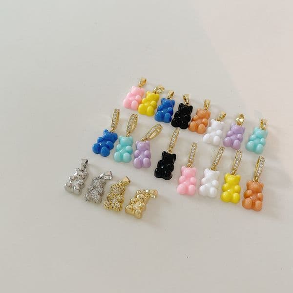 Resin Cartoon Little Bear Pendant - Solid 18k Gold Plated for Necklace & Bracelets