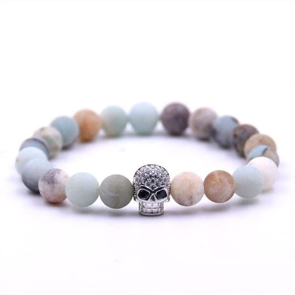 Hot wholesale New Natural Stone Skull Bracelets Healing Balance Beads Sport Bracelet for Men Women Stretch Yoga Jewelry