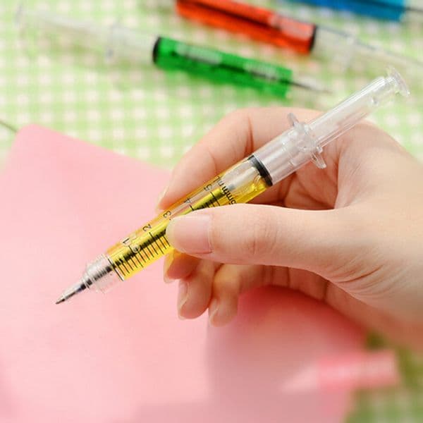 1000pcs Creative Ballpoint Pens syringe needle Ballpoint Pens needle ball pen trick of children's toys prize for students Advertising Gifts