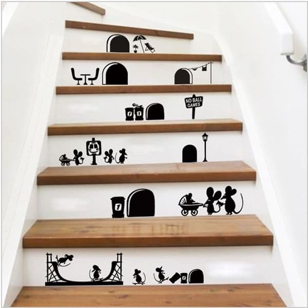 3D Funny Cartoon Mouse Hole Wall Stickers for Kids Rooms Home Decals Decorative Removable Wall Murals Black/White/Grey 3 Colors to choose
