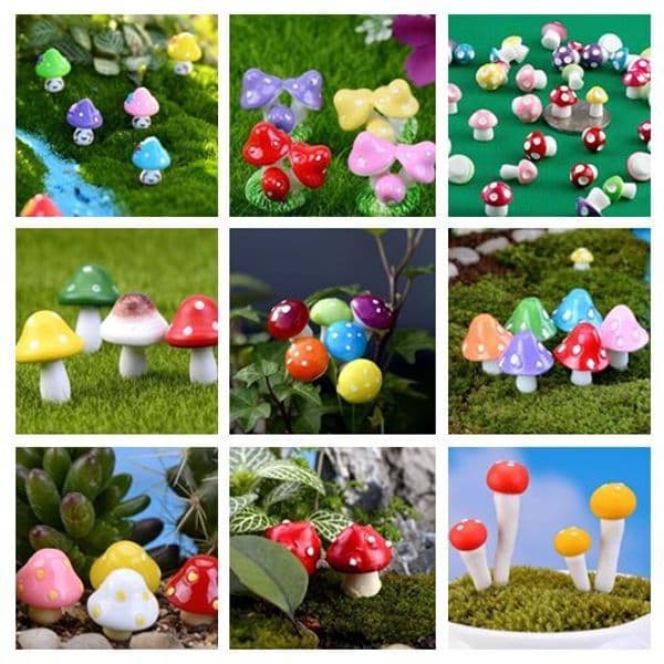 Artificial colorful mini Mushroom fairy garden miniatures gnome moss terrarium decor plastic crafts bonsai home decor for DIY Zakk