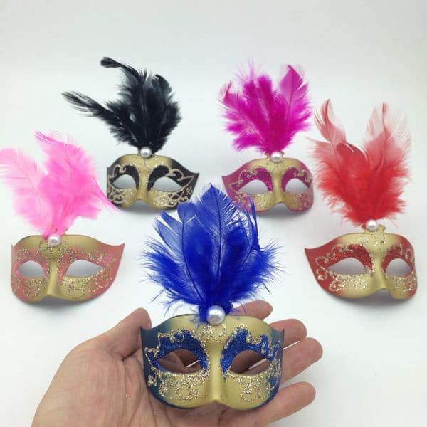 on sale Supper Mini Mask Venetian Masquerade Feather Mask party decoration cute wedding gift Carnival Mardi Gras Prop mix color