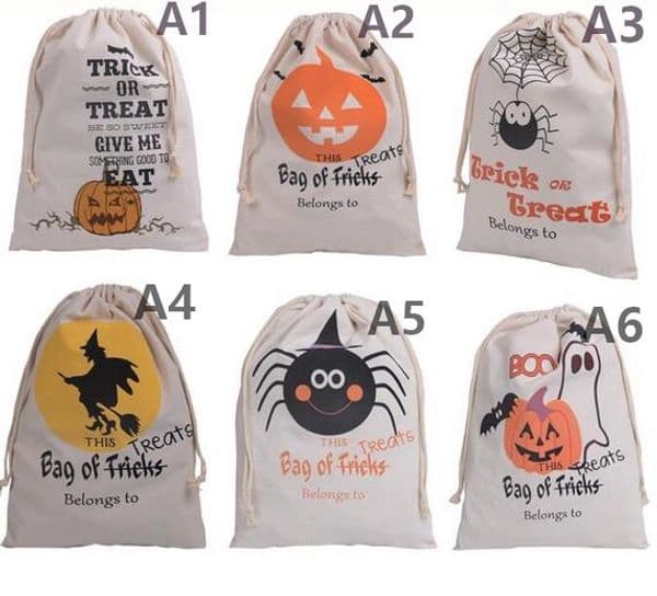 Cotton Canvas Halloween Sack Children favor Candy cloth Gift Bag Pumpkin Spider treat or trick Drawstring Bags Party festive Cosplay supply