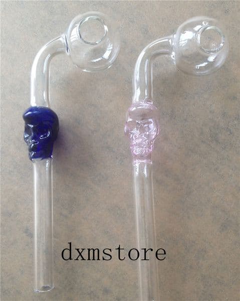 On sale Skull glass Smoking Pipe oil burner Pipes 15cm Length hand dry herb Pipes Curved thick pyrex Smoking Pipe Cheap tobacco pipe