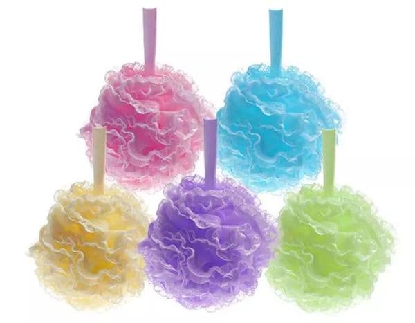 2026 Colorful Pouf Large Lace Trim Shower Sponge Exfoliating Cleanse Soothe Skin Loofah Luffa Mesh perfume Body cologne Scrubber Bath Ball Free Shipping