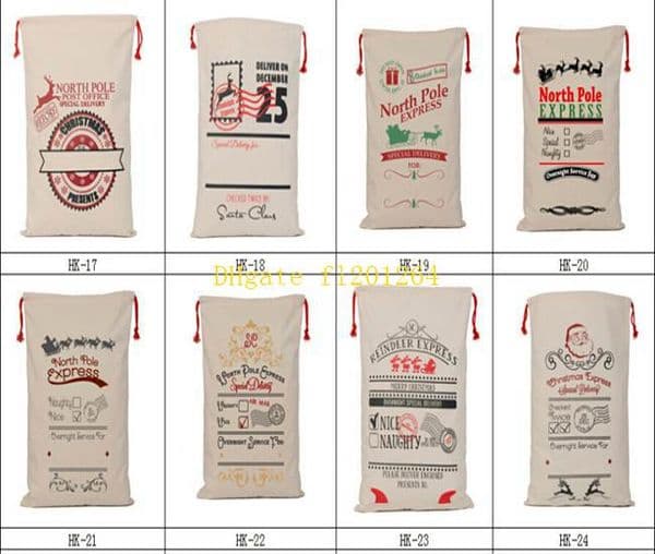 10pcs/lot New Arrival 8 Styles Xmas Christmas Gift Bag canvas cotton elk Santa Claus Drawstring Bag Gifts Santa Sack bag