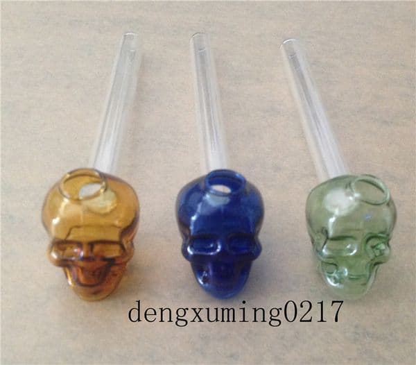 on sale Skull Smoking Pipe Colorful Glass Pipes 14cm Length Handle Pipes Curved Mini Beautiful Smoking Pipe Cheap Smoking Accessories