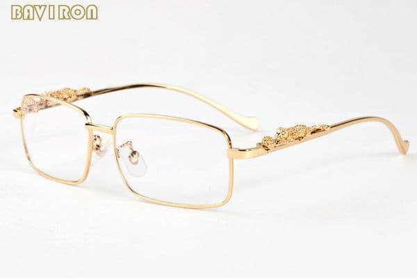 with box 2019 fashion sunglasses gold silver alloy metal leopard frame men women buffalo horn glasses clear lens sun glasses