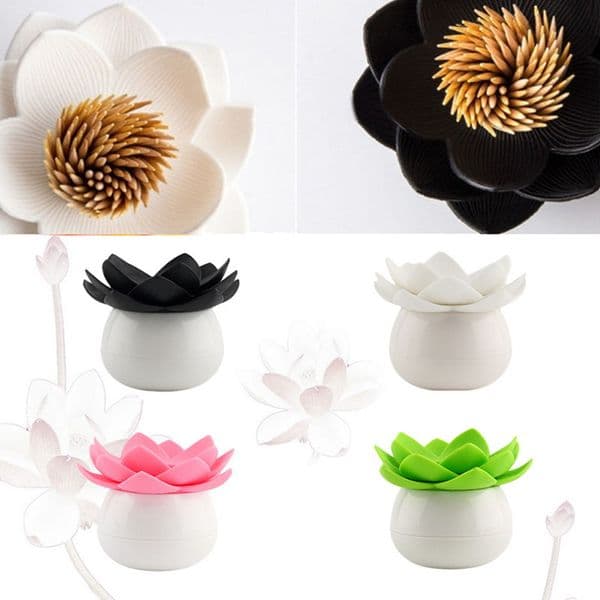 Wholesale- Beautiful New Cotton Bud Holder Qualy Design Lotus Cotton Swab Box Decorative Storage Boxes Toothpicks Holder Toothpick Case