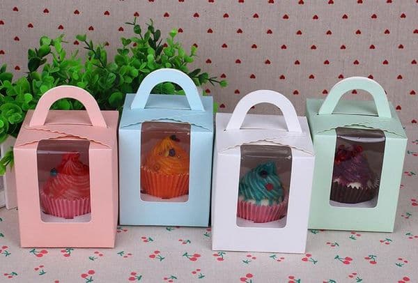 DHL Free Shipping 100pcs/lot Cupcake boxes with window with handle macaroon box/muffin box