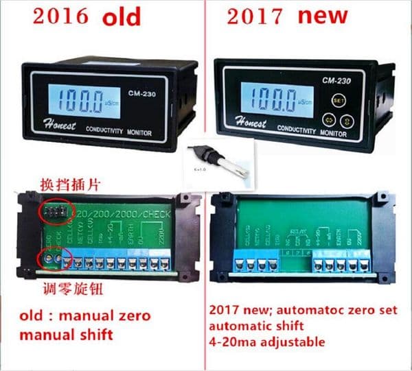 Freeshipping new Conductivity Meter Conductivity Tester Monitor Pure water meter monitor CM-230 With 4-20ma adjustable