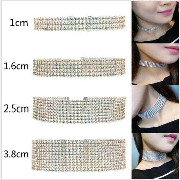 Multi-Layer Bridal Wedding Party Prom Jewelry Colorful White Crystal Rhinestone Choker Collar Necklace for Cheap Elastic Cord Wholesaler
