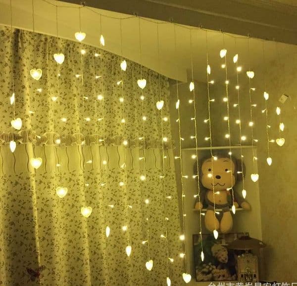 LED Heart Shape Curtain Lights 8 Modes Waterproof Twinkle String Lights Home Decor Light Wedding Valentine TV Backdrop Wall