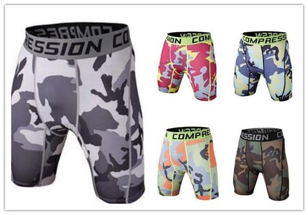 fashion 2017 mens tight sports fitness training gym wear camouflage PRO wicking quick jogging shorts clothing cheap wholesale