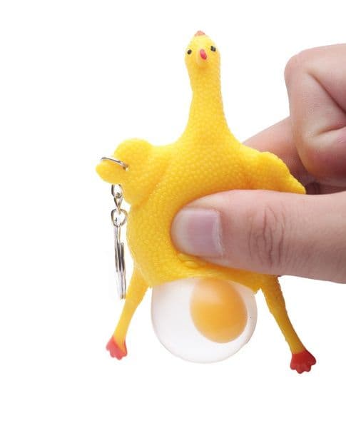 Halloween Vent Chicken Jokes Gags Pranks Maker Trick Fun Novelty Chicken Laying egg keychain Screaming chicken (Color: Yellow)