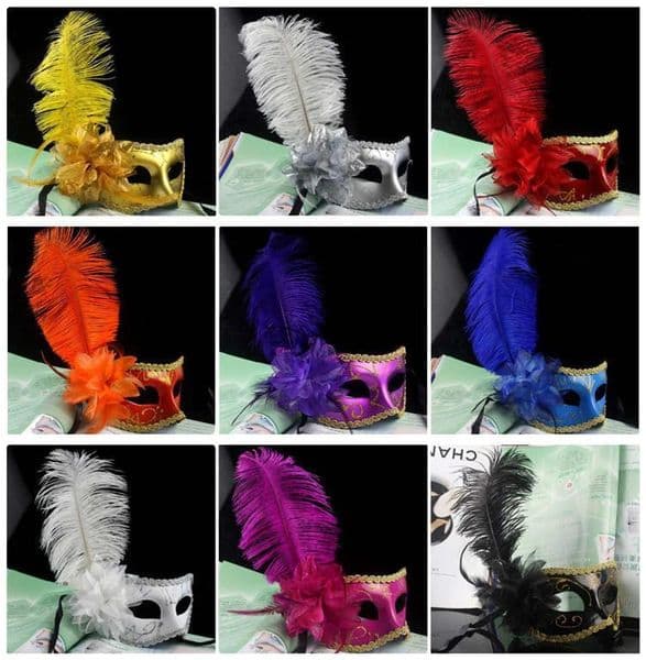 Party Mask Gold Glitter Masks Venetian Unisex Sparkle Masquerade Mask Mardi Gras Sexy Carnival Costume wedding gift with flower feather