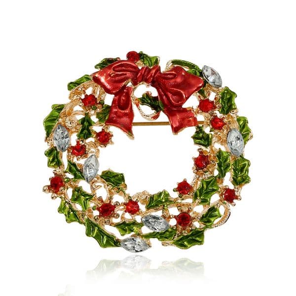 Wholesale- New Arrival Christmas Rhinestone Brooches For Women Cute Style Multicolor Bow-knot Wreath Brooch Pins For Girls Fashion Jewelry