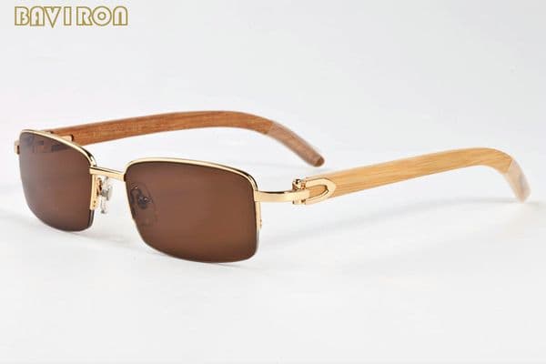 with box 2020 mens women buffalo horn glasses semi rimless fashion sports sunglasses with wood frames black brown blue clear lens lunettes