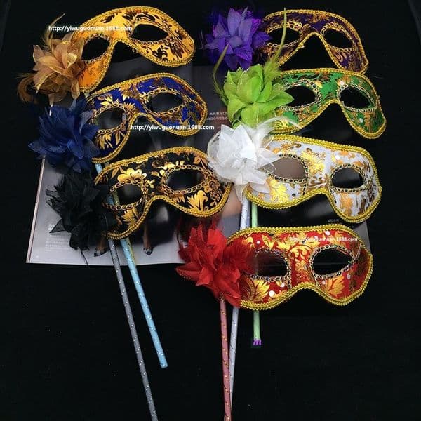 Venetian Half face flower mask Masquerade Party on stick Mask Sexy Halloween Christmas dance wedding Party Mask wa3174