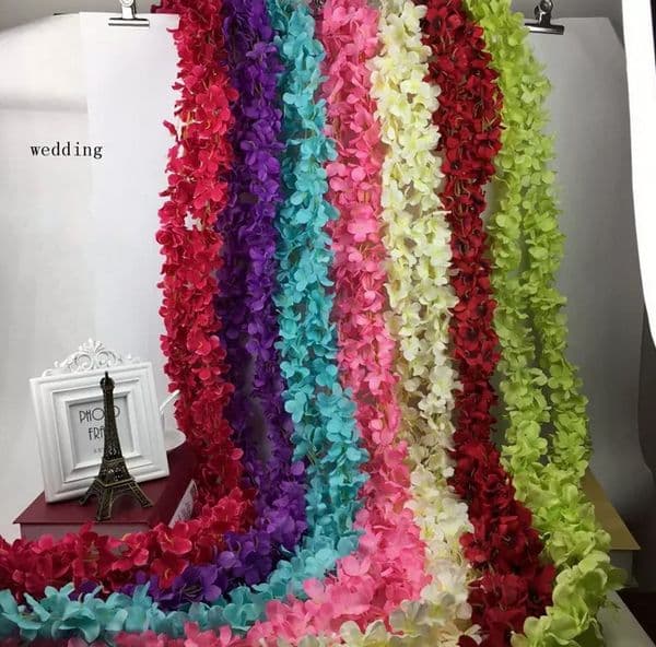 80"(200cm) Super Long Artificial Silk Flower Hydrangea Wisteria Garland For Garden Home Wedding Decoration Supplies 7 Colors Available