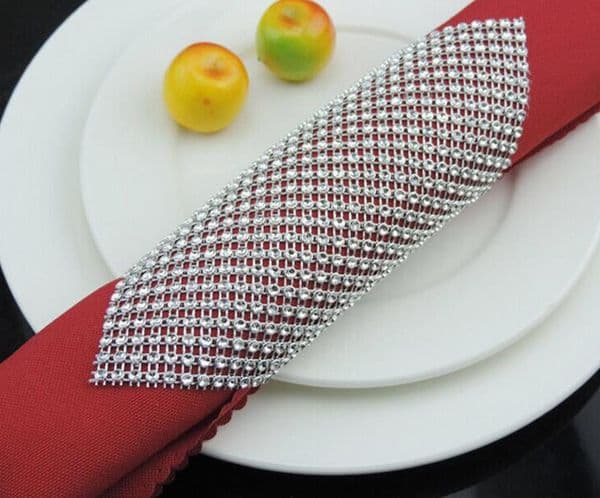 Crystal Mesh Wrap Napkin Ring Holder Table Serviette Holder Buckle Strap Chair Sash Wedding Party XMAS DIY Decor multi colors