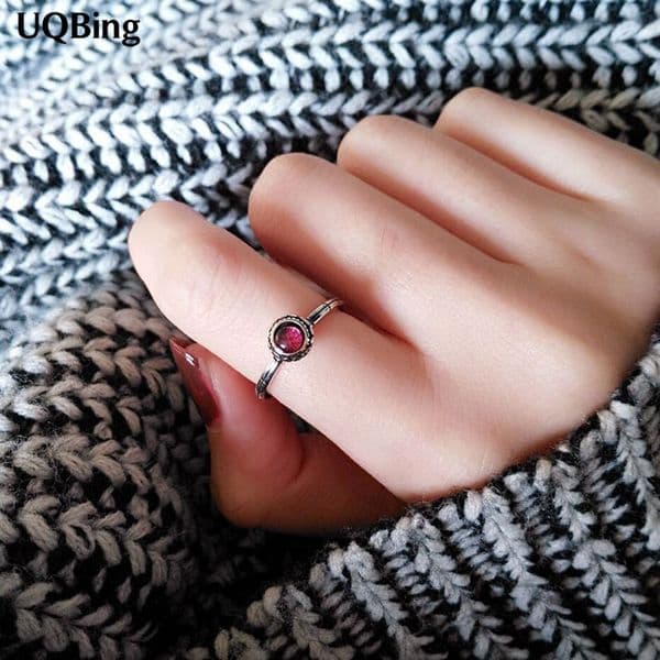New Arrivals 925 Sterling Silver Red Rings For Women Girl Jewelry Crystal Stone Open Rings Adjustable