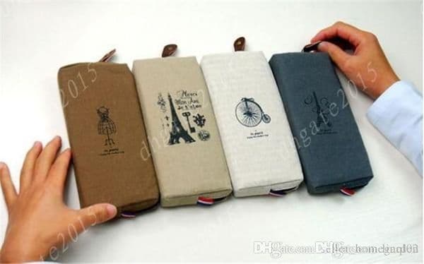 Paris pencil case vintage canvas Pencil pen Case Pocket organizer storage Makeup cosmetic stationery bag with zipper