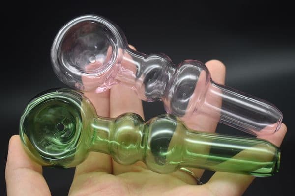 2pcs colorful Mini thick pyrex glass Spoon Pipe Glass Hand smoking pipe tobacco hand spoon pipes dry herb pipe free shipping
