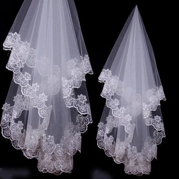 Bridal Veils Lace Edge Wedding Accessories Veils 1.5 Meters Long White and Ivory Veils