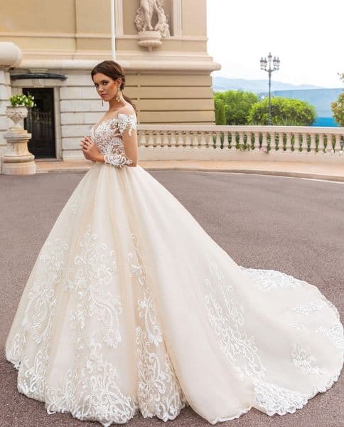 Vintage Long Sleeve A e Wedding Dresses Bridal Gowns Sheer Necke Illusion Lace Appliques Court Train Vestidos De Novia Arabic Bride Dress
