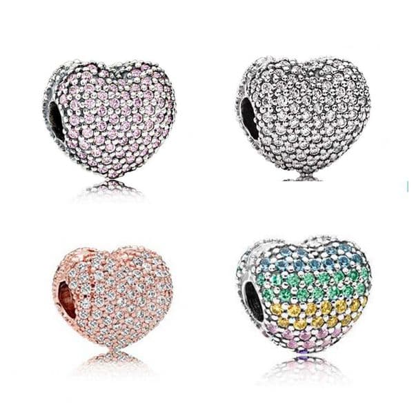 20PCS Alloy Full Crystal Heart Beads Charms DIY Jewelry European Bracelets Bangles Women Girls Best Gifts B018