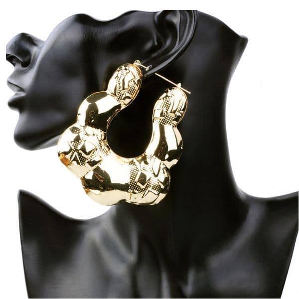 whole saleExaggerated Bohemian Big Hoop Earrings for Women Retro Punk Bamboo Basketball Gold iron Earrings Fashion Jewelry ER012
