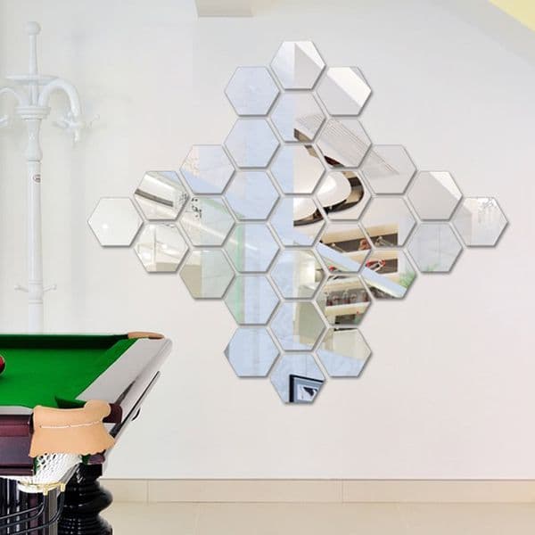 12Pcs 3D Mirror Wall Sticker Hexagon Vinyl Removable Acrylic Wall Stickers Art DIY Decal Home Living Room Bedroom Bathroom Decor
