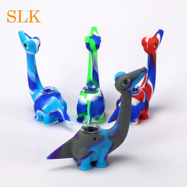Colorful Food-Grade Silicone Smoking Pipe Funny dragon pattern Silicone Tobacco pipe unique crystal pipe 420 bho