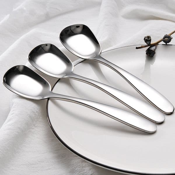 Square Shape Flat Spoon 304 Stainless Steel Dinnerware For Soup Honey Stiring Spoons Polishing Cutlery Kitchen Accessorie LX0006