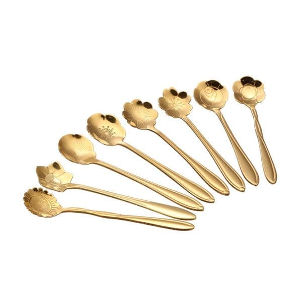 Stainless steel flower shaped gold-plated spoon coffee stirring spoon cherry blossom sunflower etc beautiful flowers tableware W8147