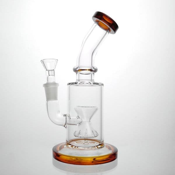 small glass bong bent neck glass percolator bong waterpipe 7.5'' straight tube sturdy round base stable Circular Foot Flared Mouthpiece Glass Water Pipes Bongs