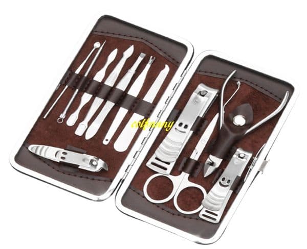 Free Shipping 12 in 1 kit Stainless steel Nail Art Manicure Set Nail Care Tools Finger toe Nail Cutter Clipper File Scissor Tweezers