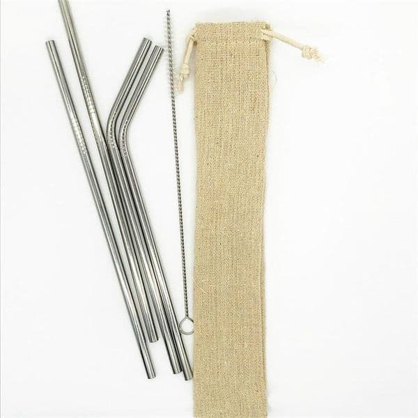 8 5 reusable metal stainless steel straw set with cleaning brush linen bag packing 41 free combination straight bend dhl