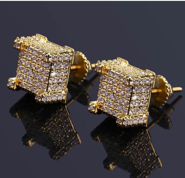 Fashion Screw back CZ Earrings Stud Men Designer Luxury Hiphop Full Rhinestone Jewelry Gold Silver Copper Pierced Ear Stud Jewelry