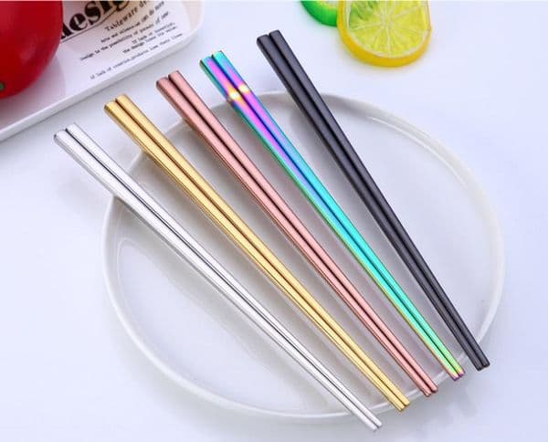 Glossy Titanium Plated Anti Scalding High-grade 304 Stainless Steel Rainbow Golden Black Square Chopsticks