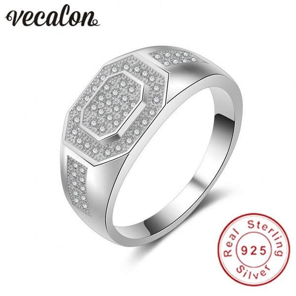 Vecalon Jewelry wedding Band ring for Men Pave set Diamonique cz 925 Sterling Silver male Engagement Finger ring father gift