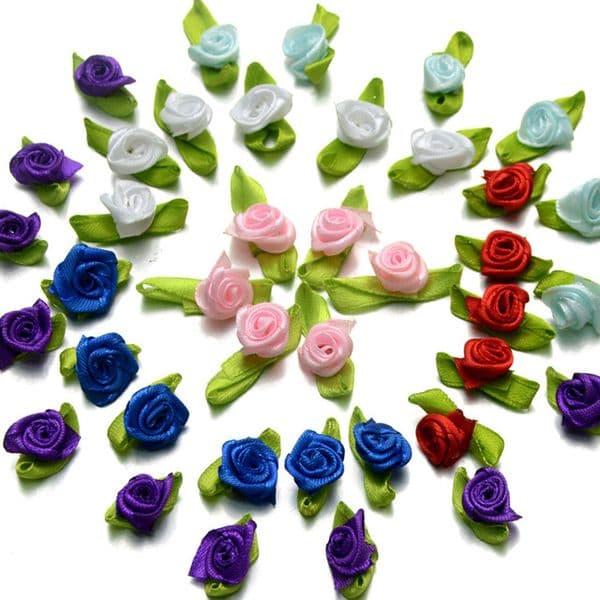 300Pcs/Lot Small Satin Ribbon Roses Buds Embellishments Wedding Party Decorative Flowers 27 Colors To Choose Colour & Packet Size B2
