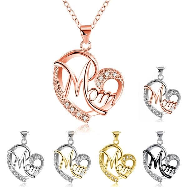 Letter Crystal Love Heart Mom Necklace Pendant Designer Jewelry Chain Gold Sterling Silver Iced Out Cubic Zironia Diamond Necklaces Mother Birthday Day Gift