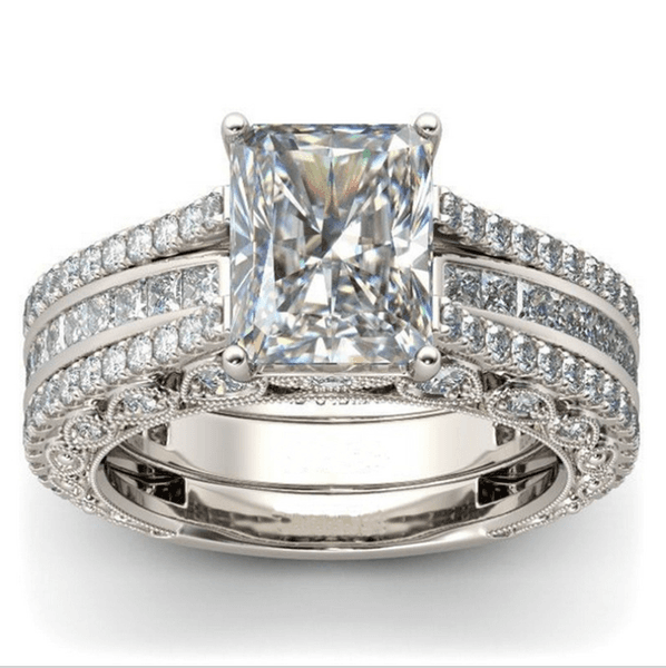 Sterg Sier Wedding Rings for Women: Vintage Topaz CZ Dia Gemstone Bridal Ring Set
